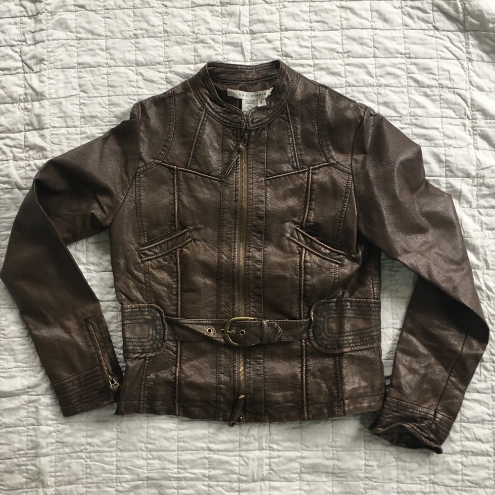 Max Studio faux leather Bomber with belt, Sz S